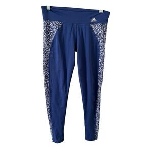 Adidas Climalite Womens Medium Leggings Light Blue with Leopard Accents
